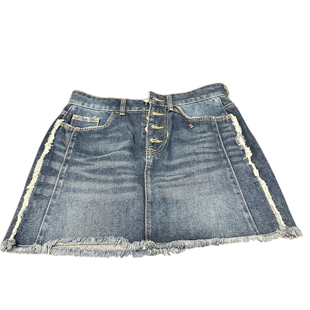 Zara Denim Mini Skirt with Colorful button accent and fringe Women’s Small NWOT